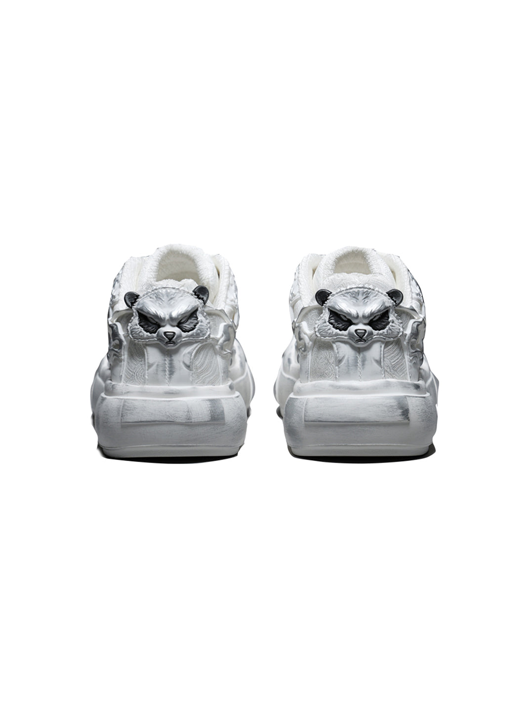 Distressed White Tai Chi Panda Platform Sneakers - View 7