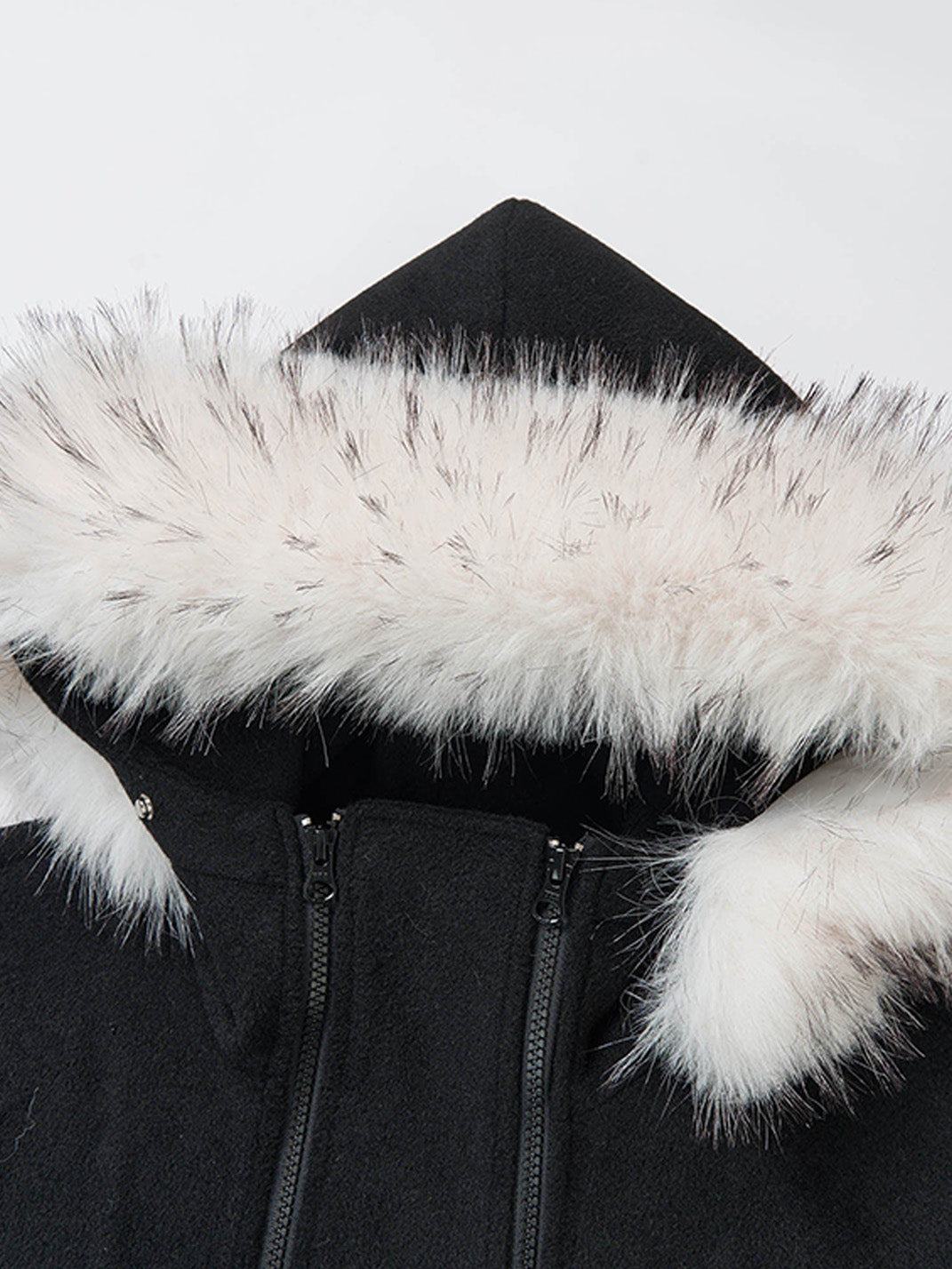 Detachable Faux-Fur Collar Double-Zip Coat - View 8