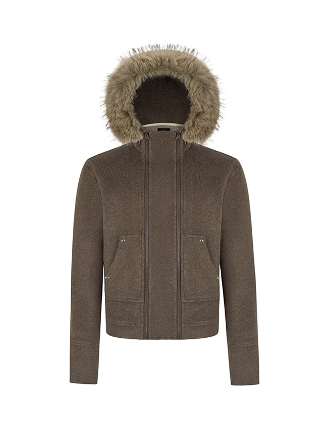 Detachable Faux-Fur Collar Double-Zip Coat - View 13