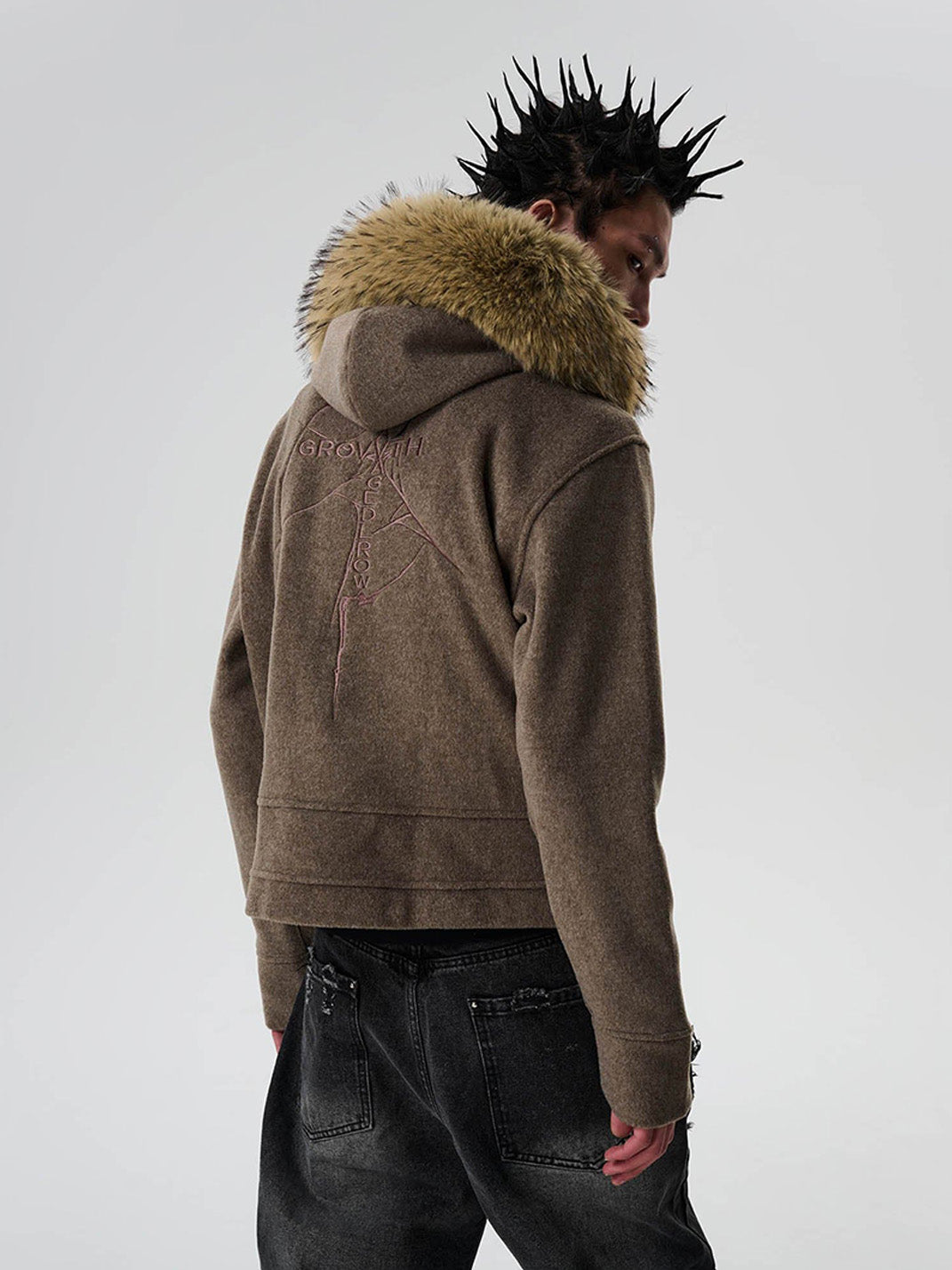 Detachable Faux-Fur Collar Double-Zip Coat - View 17