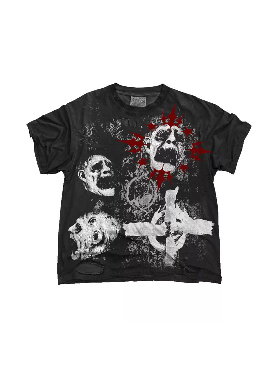 Portrait-Cross Distressed Gothic T-Shirt