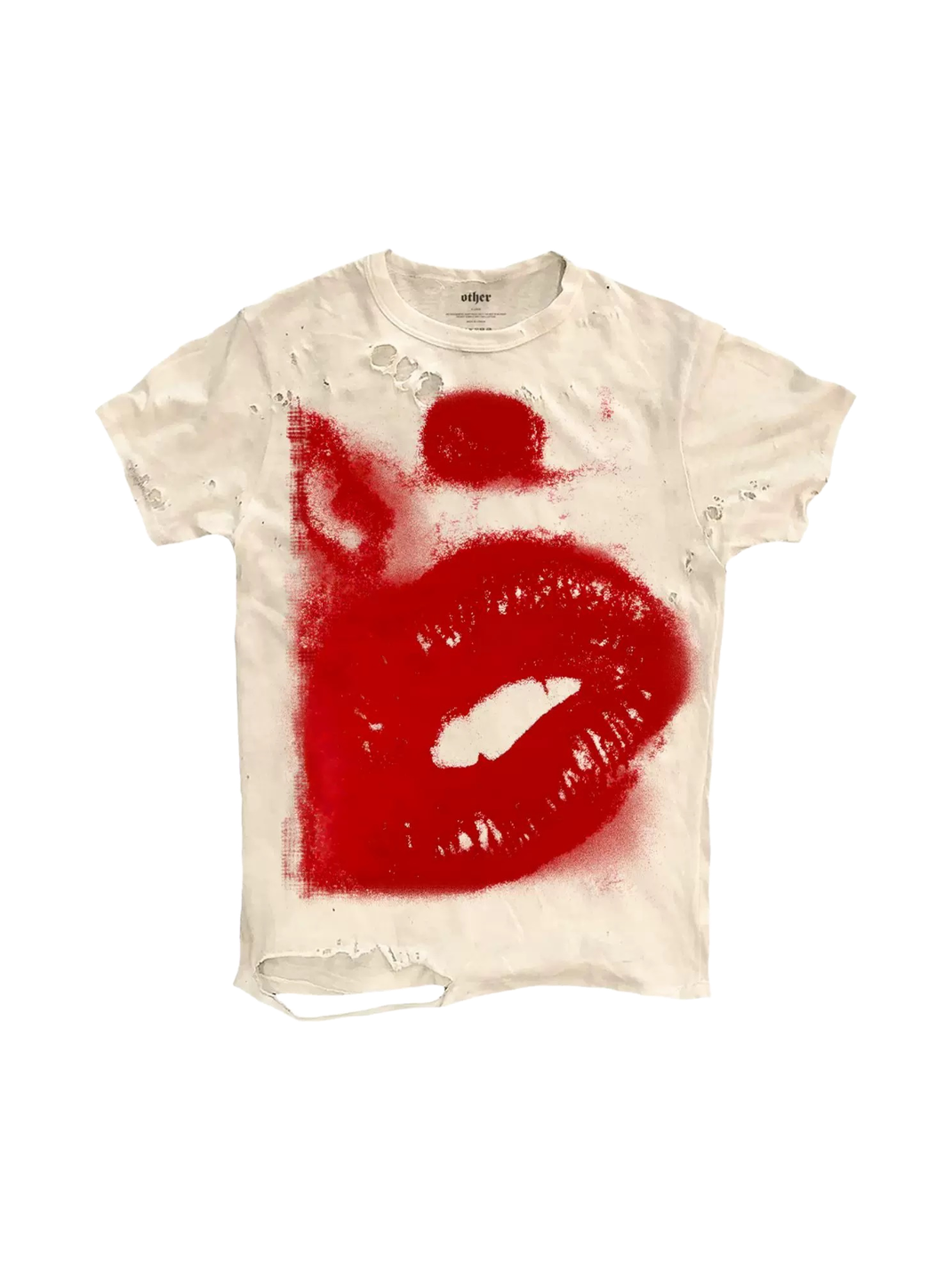 Spray-Lip Distressed Raw-Hem T-Shirt