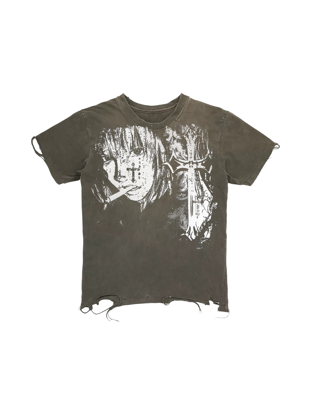 Cross-Graphic Distressed Cotton T-Shirt