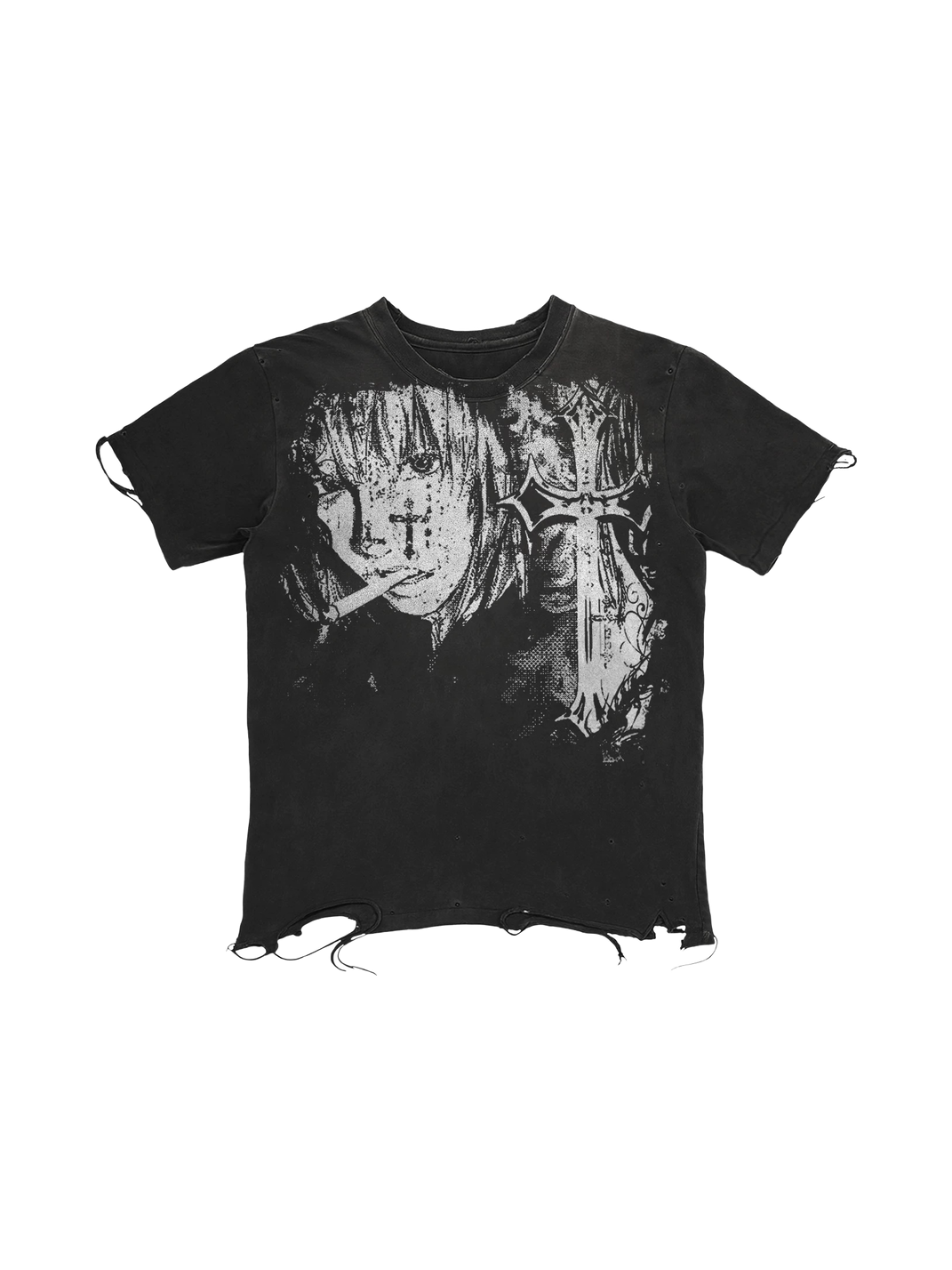 Cross-Graphic Distressed Cotton T-Shirt - View 3