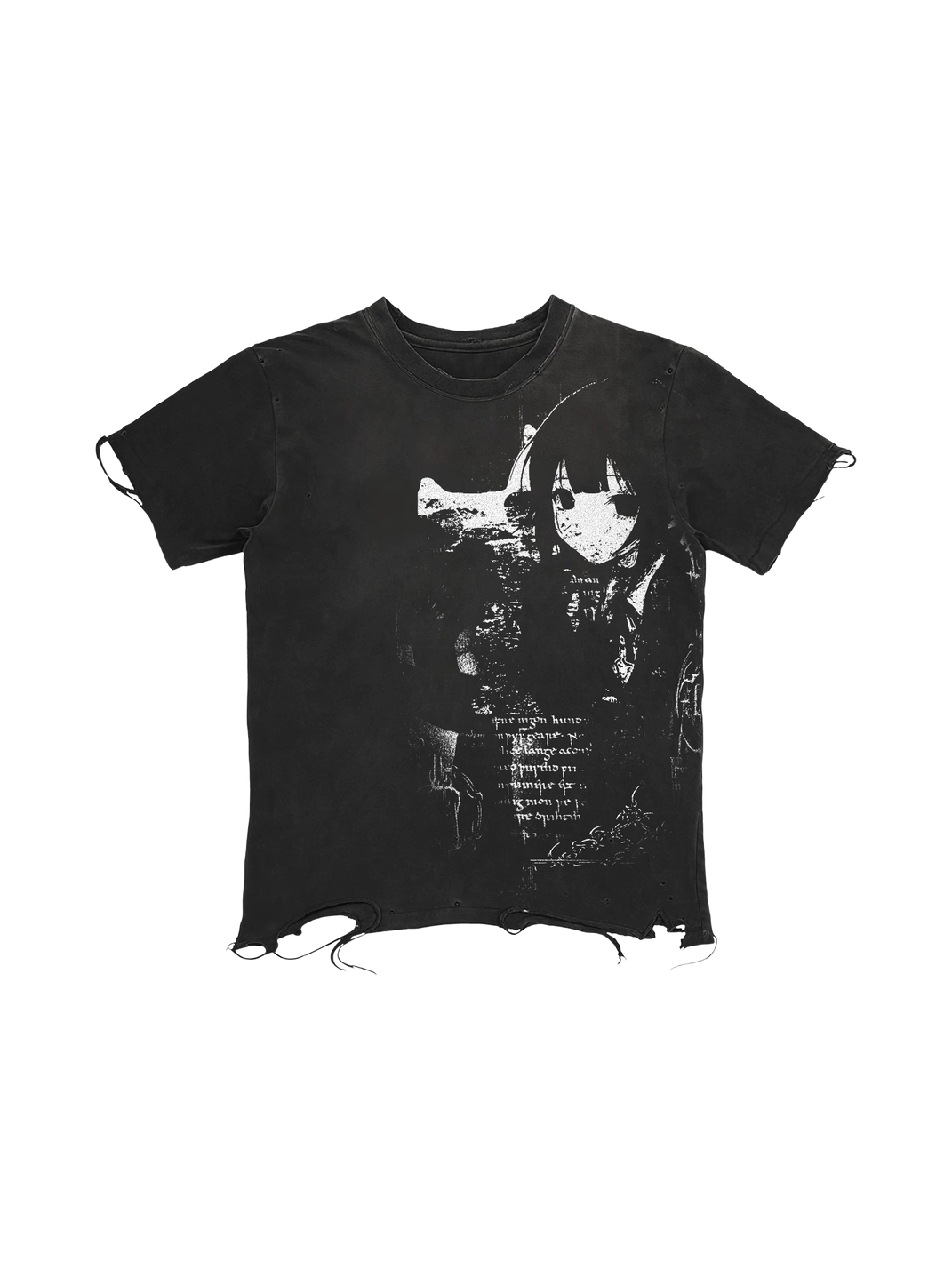 Anime-Graphic Washed Distressed Cotton T-Shirt