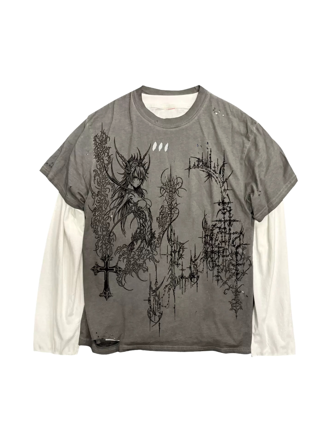 Gothic Distressed Layered Two-Piece Tee Set - View 4