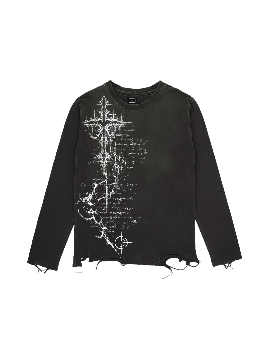 Cross-Script Distressed Cotton Long-Sleeve Tee