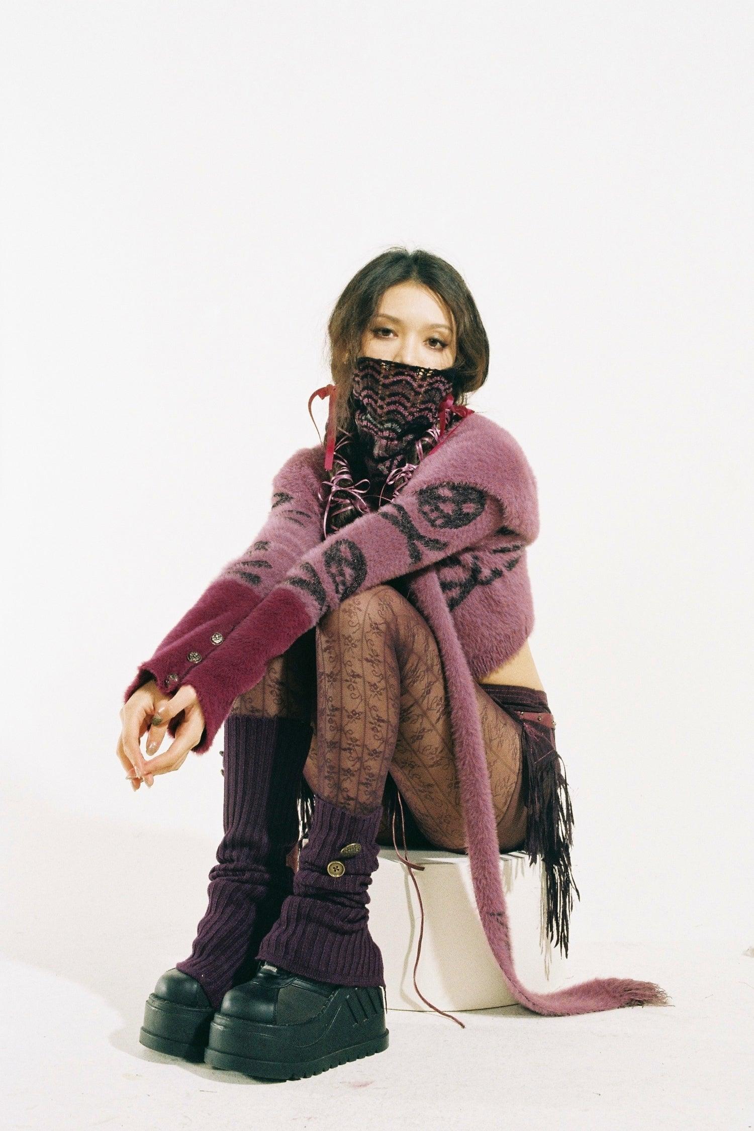Skull Print Cropped Scarf Cardigan