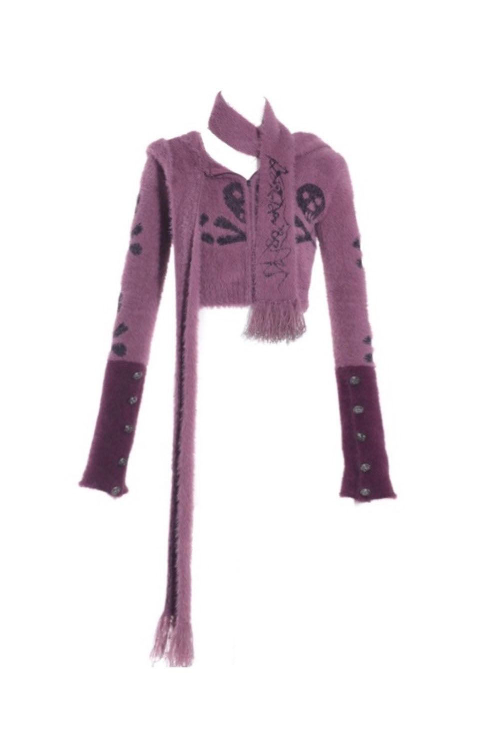 Skull Print Cropped Scarf Cardigan