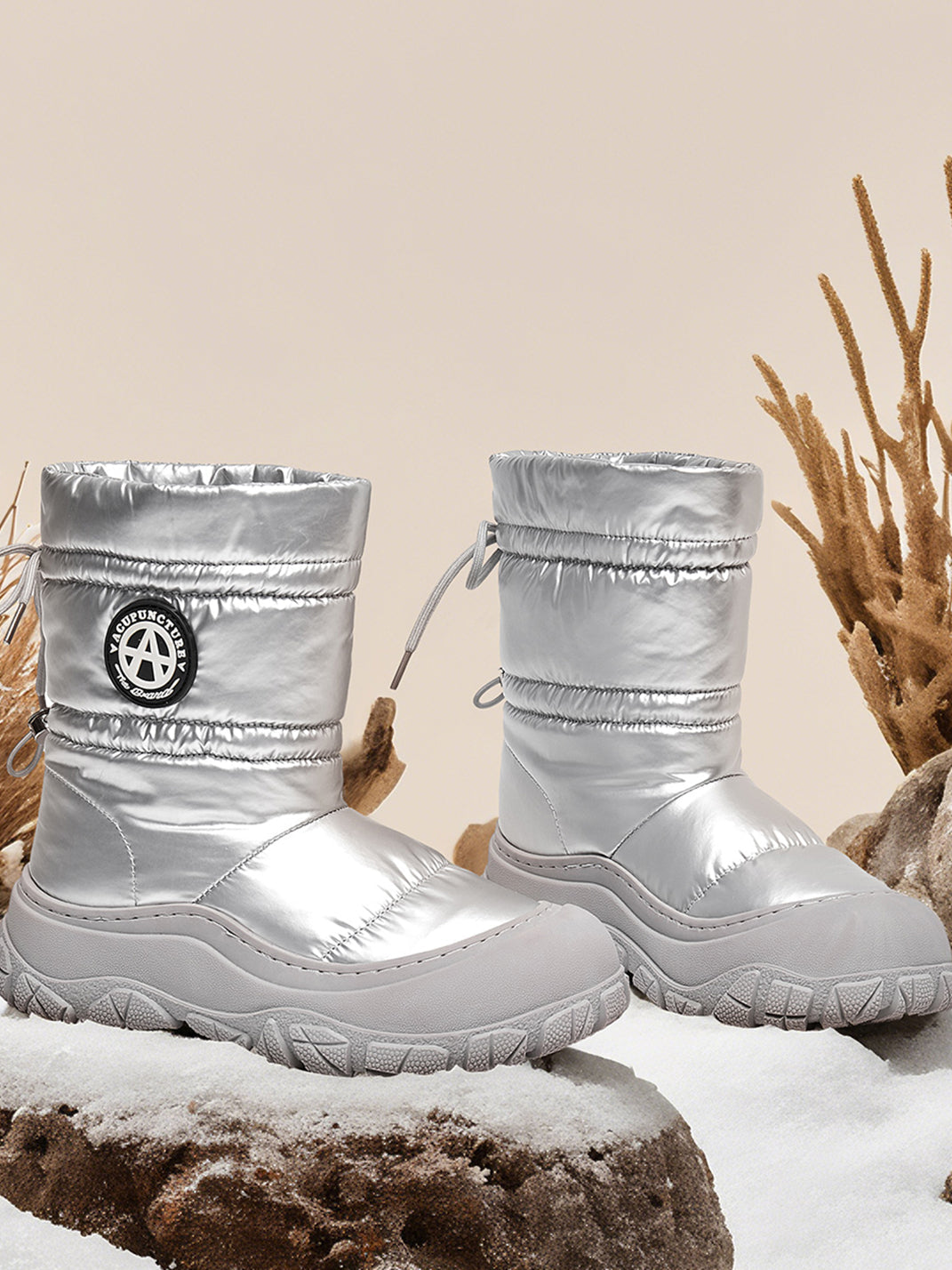 Silver Drawstring Puffer Snow Boots - View 4