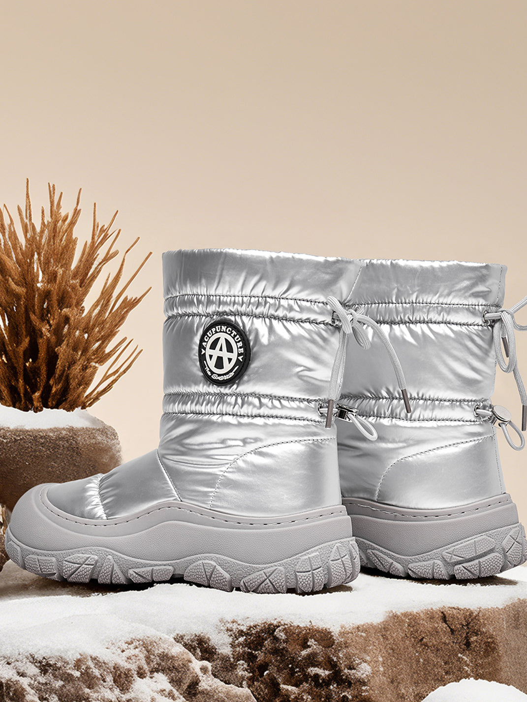 Silver Drawstring Puffer Snow Boots - View 5