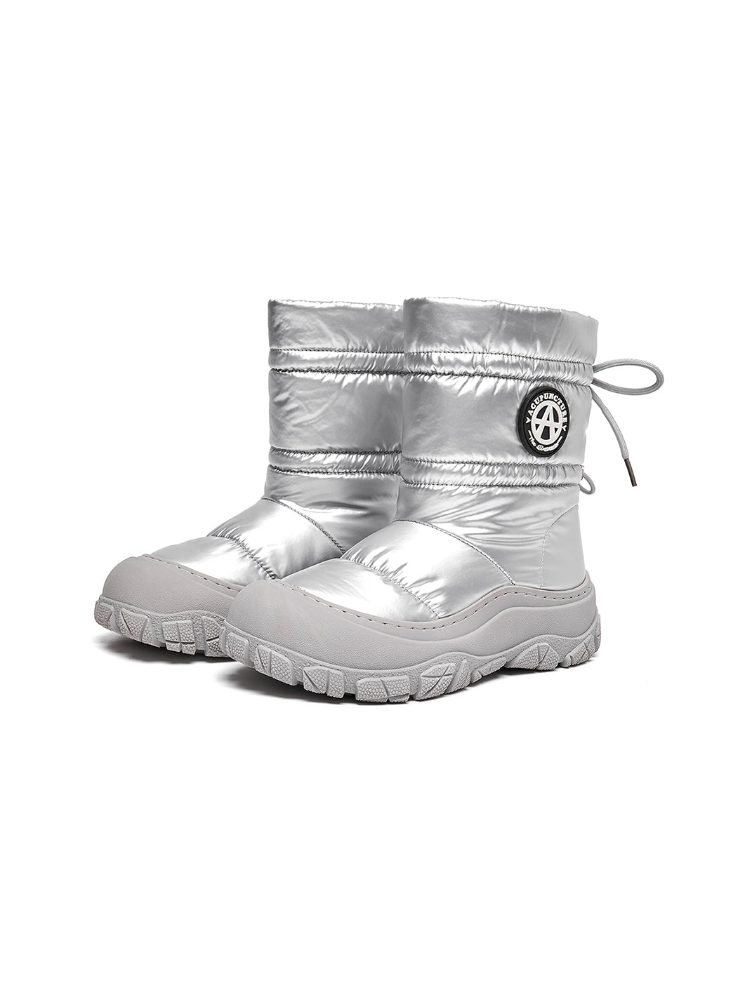 Silver Drawstring Puffer Snow Boots - View 6