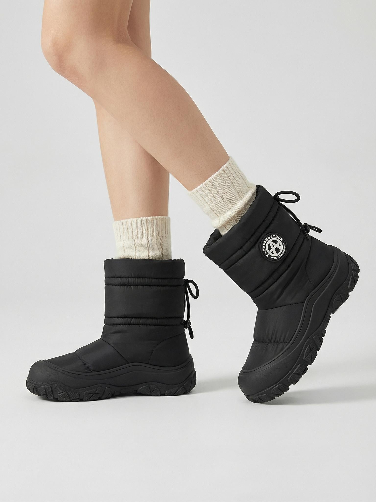 Silver Drawstring Puffer Snow Boots - View 14