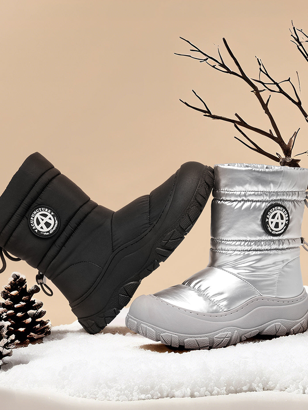 Silver Drawstring Puffer Snow Boots - View 25