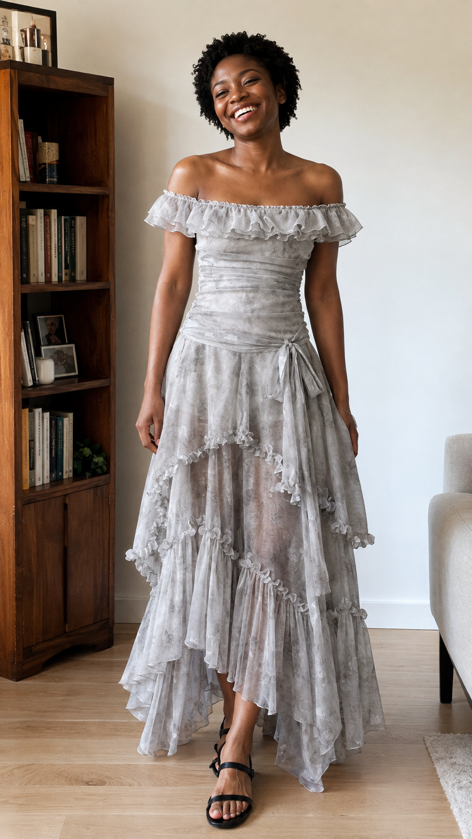 Silver Fairy Dress — An easy outfit photo before heading out. Light Gray.