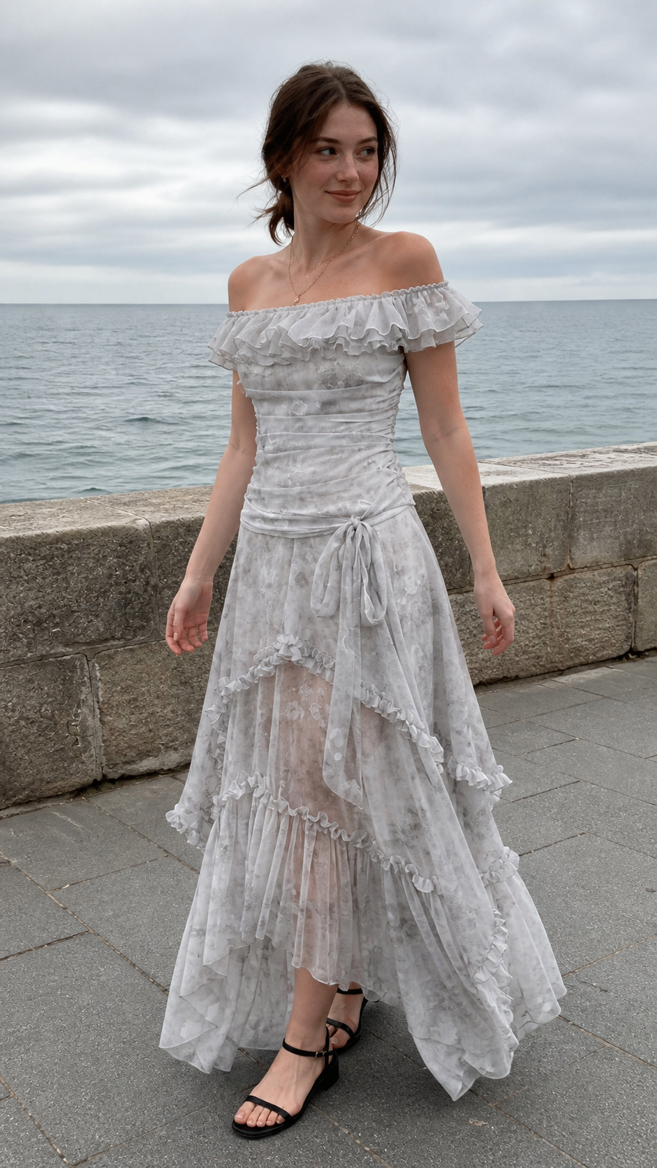 Silver Fairy Dress — A casual stroll along the seafront. Light Gray.