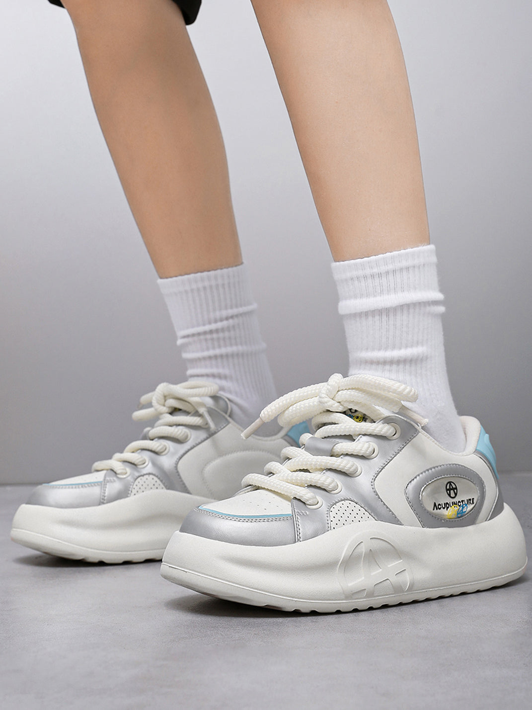 Silver Metallic PU Platform Sneakers - View 2