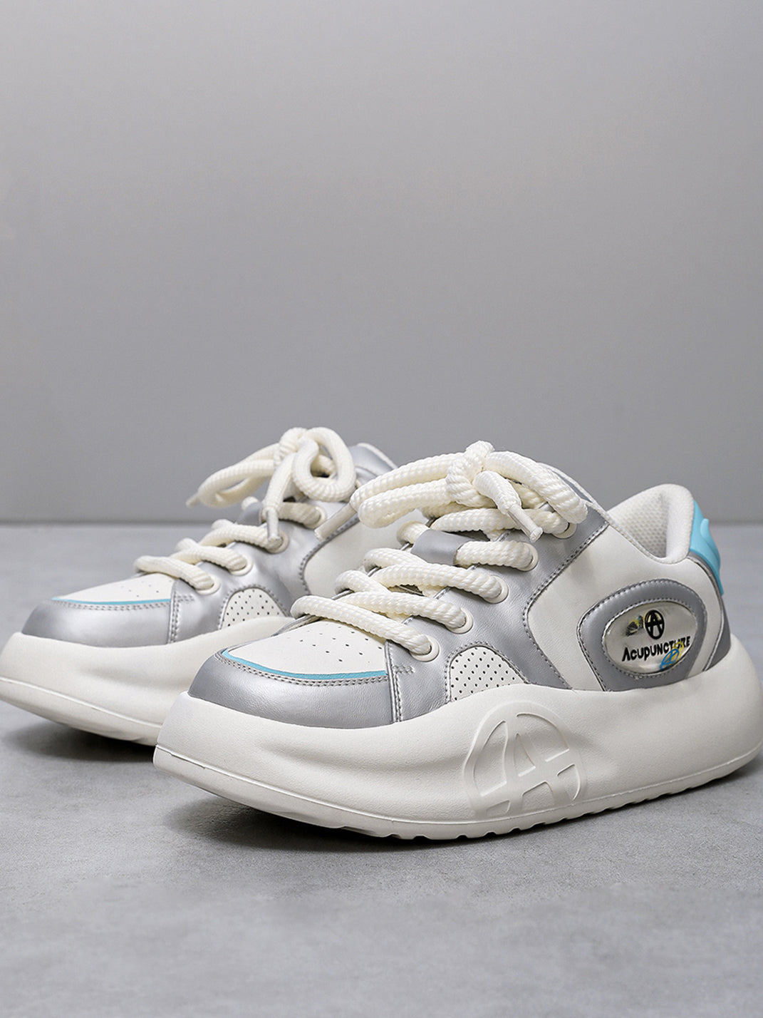 Silver Metallic PU Platform Sneakers - View 5