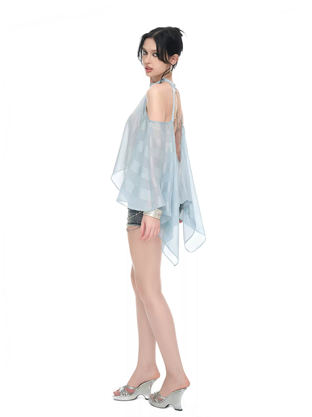 Silver-Mist Chiffon Chain Halter Top — product view 5