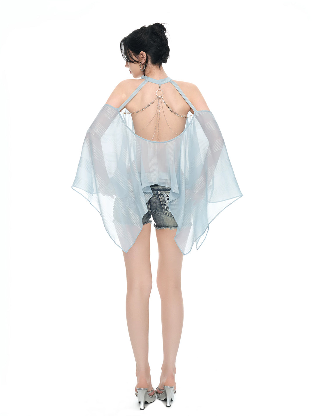 Silver-Mist Chiffon Chain Halter Top — product view 6