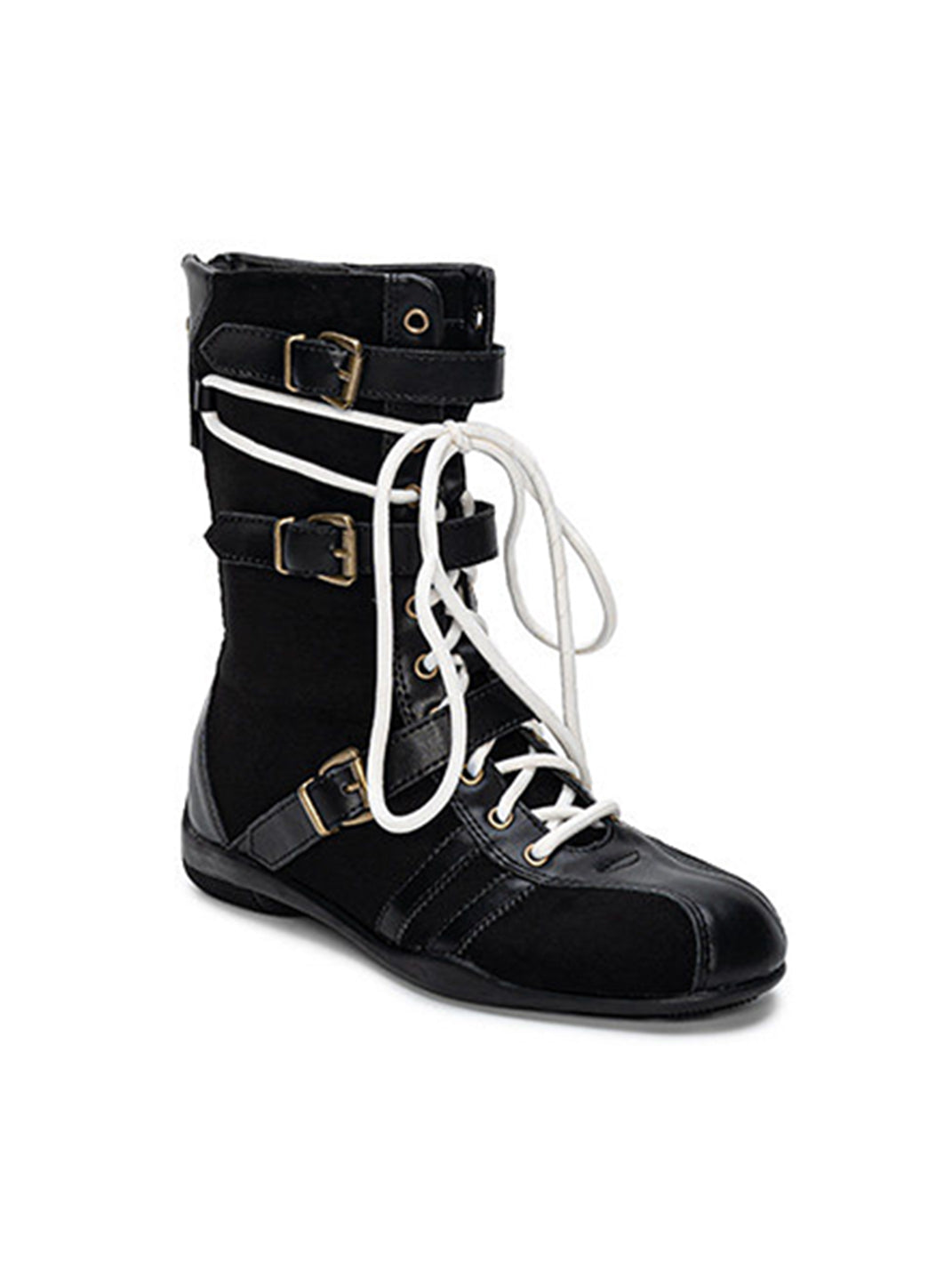Lace-Up Buckled Mid-Calf Combat Boots - View 5