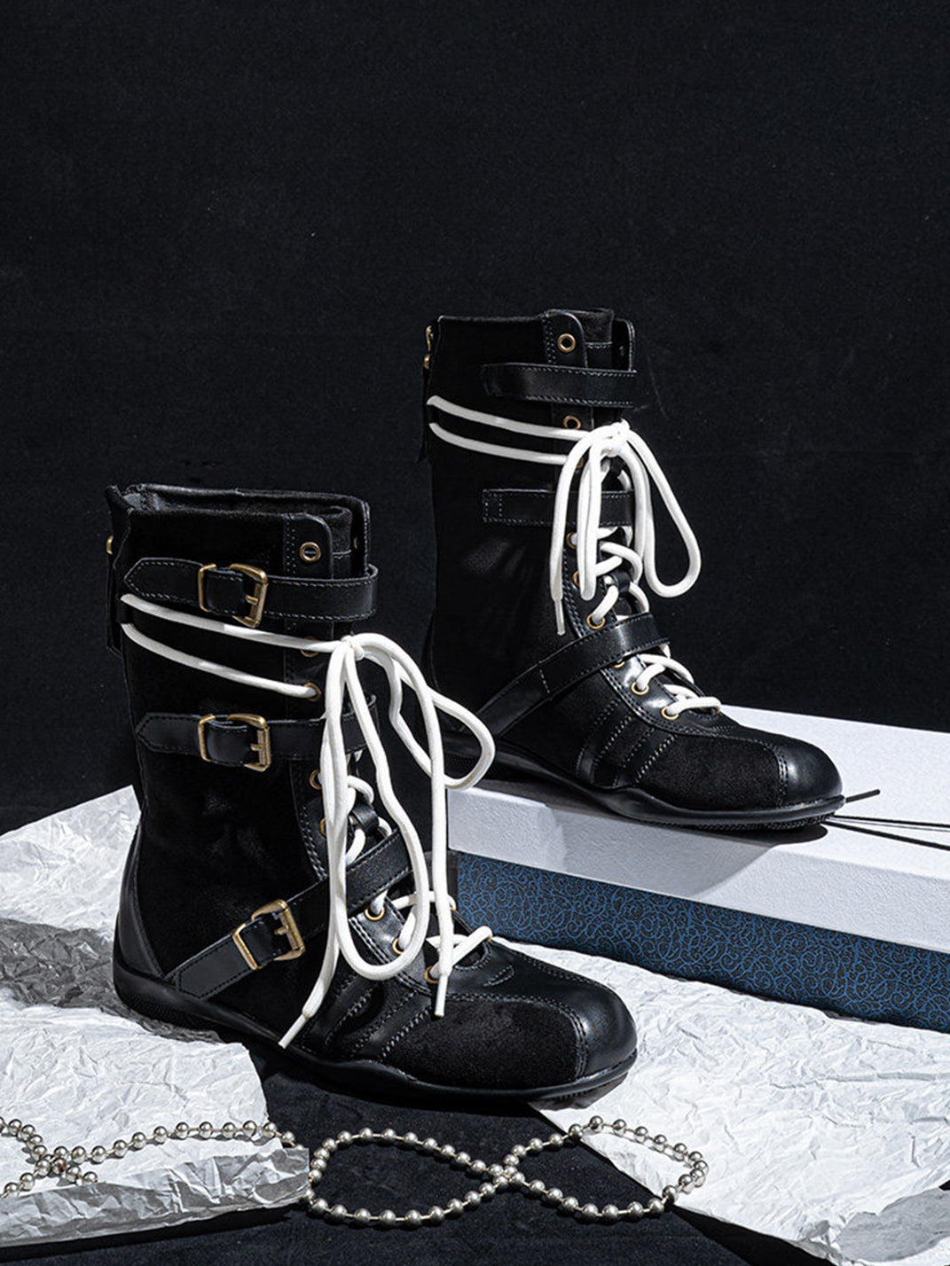 Lace-Up Buckled Mid-Calf Combat Boots - View 6