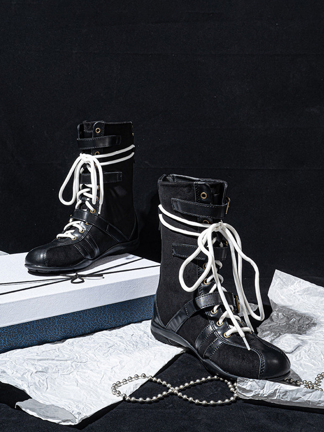 Lace-Up Buckled Mid-Calf Combat Boots - View 7
