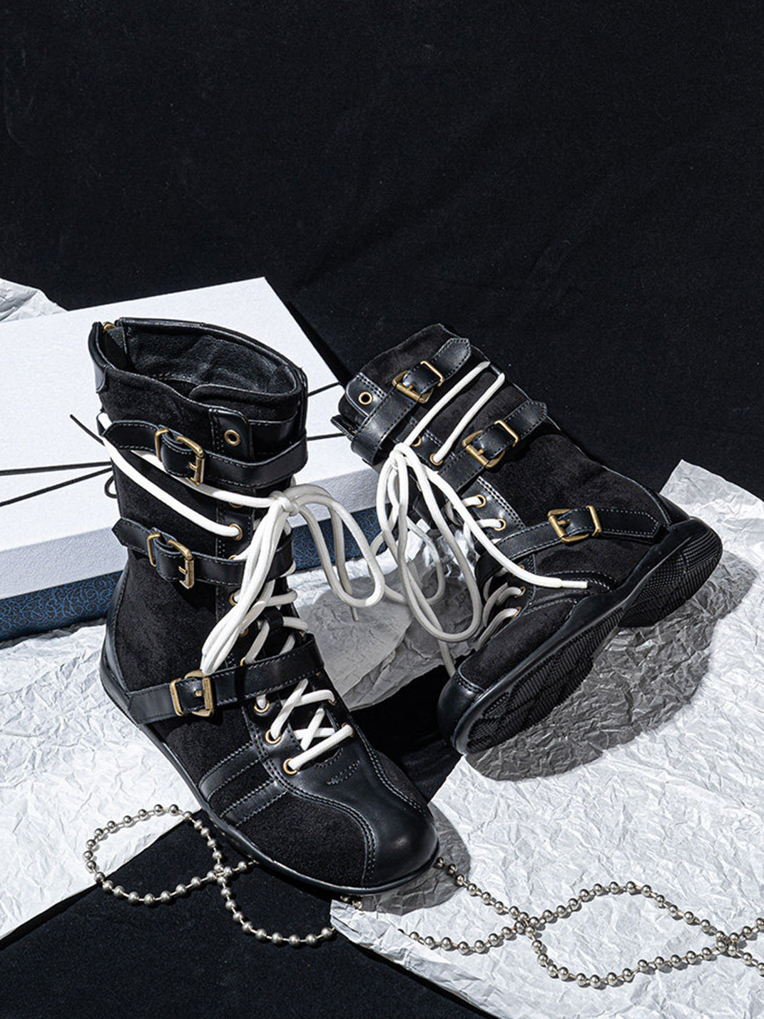 Lace-Up Buckled Mid-Calf Combat Boots - View 8
