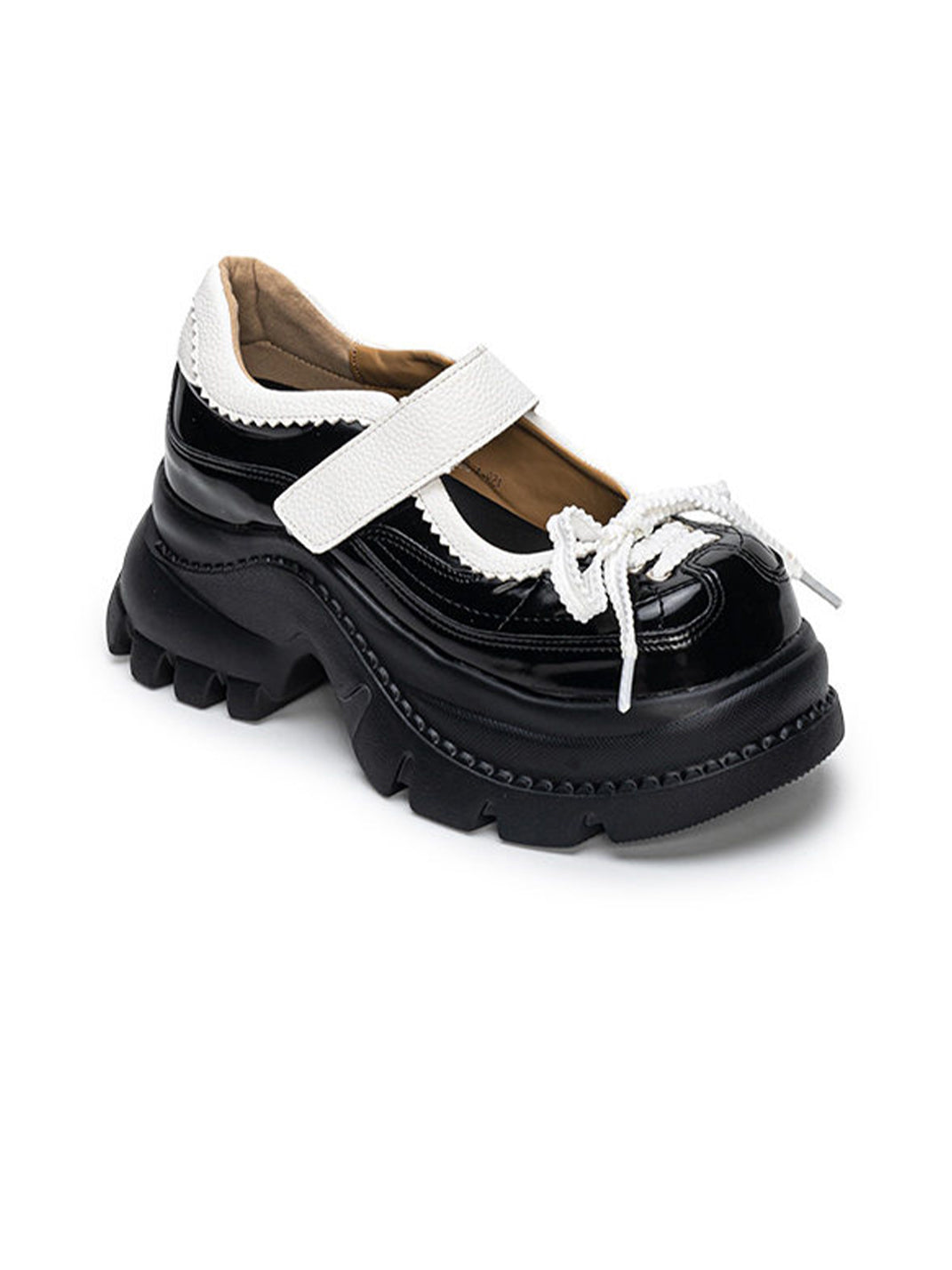 Contrast-Strap Glossy Platform Mary Janes