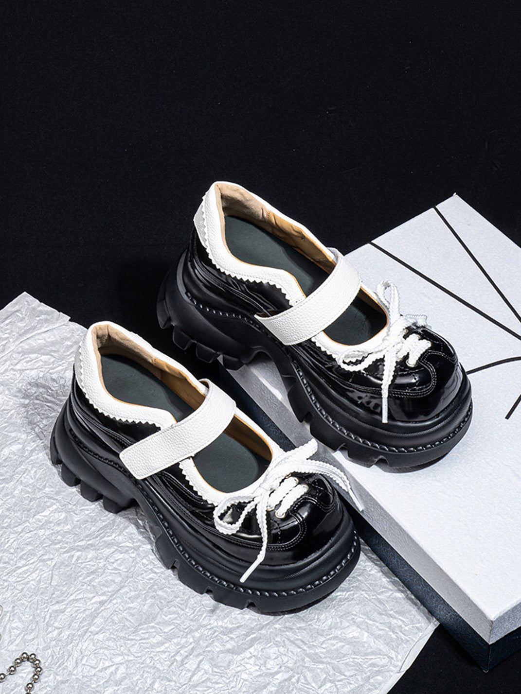 Contrast-Strap Glossy Platform Mary Janes - View 6