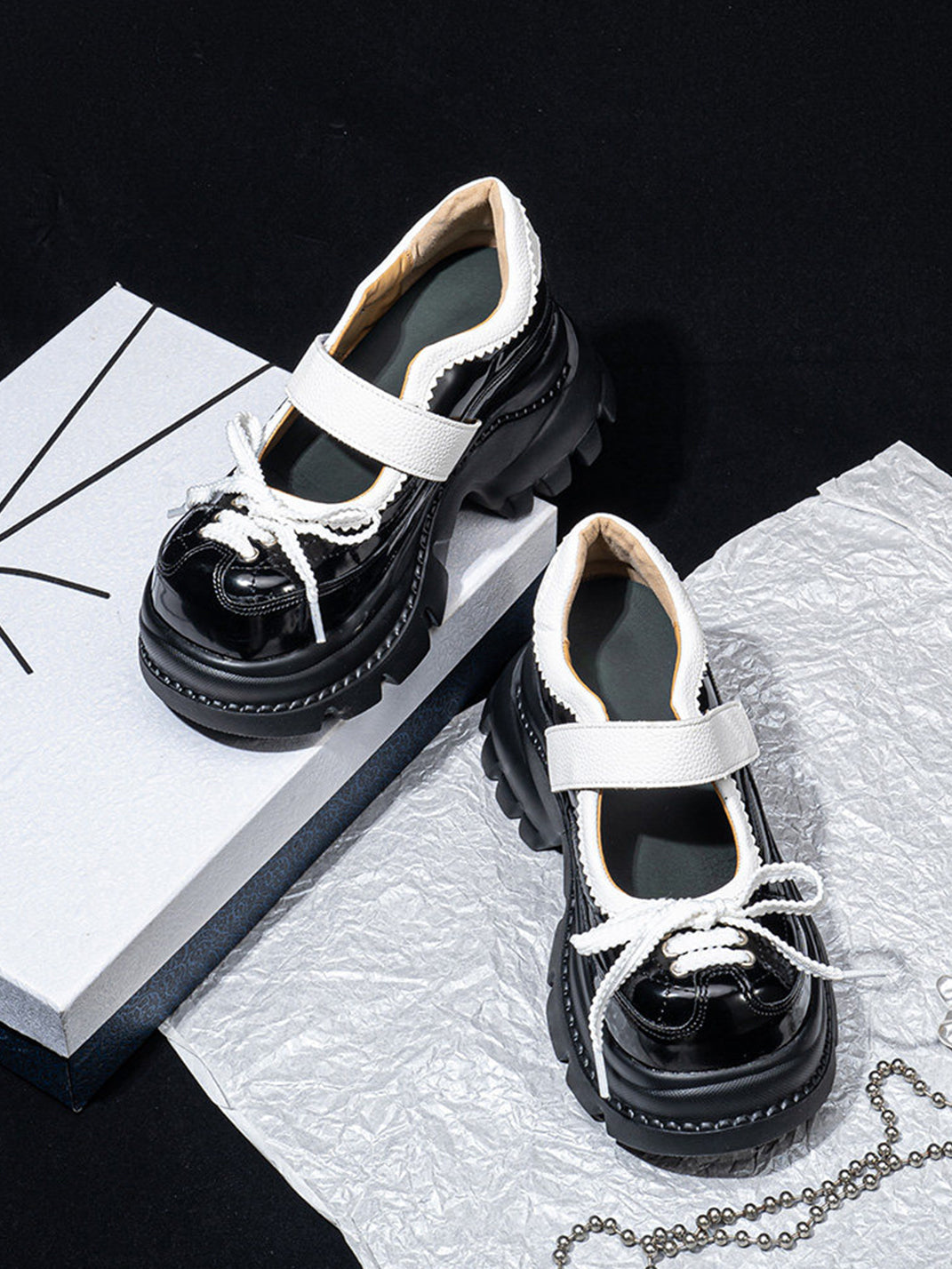 Contrast-Strap Glossy Platform Mary Janes - View 7