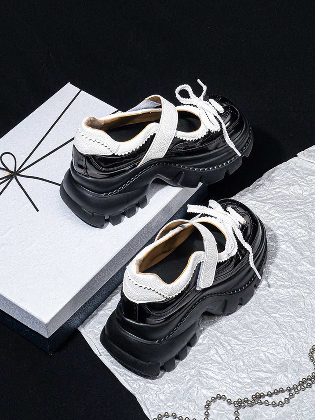 Contrast-Strap Glossy Platform Mary Janes - View 8