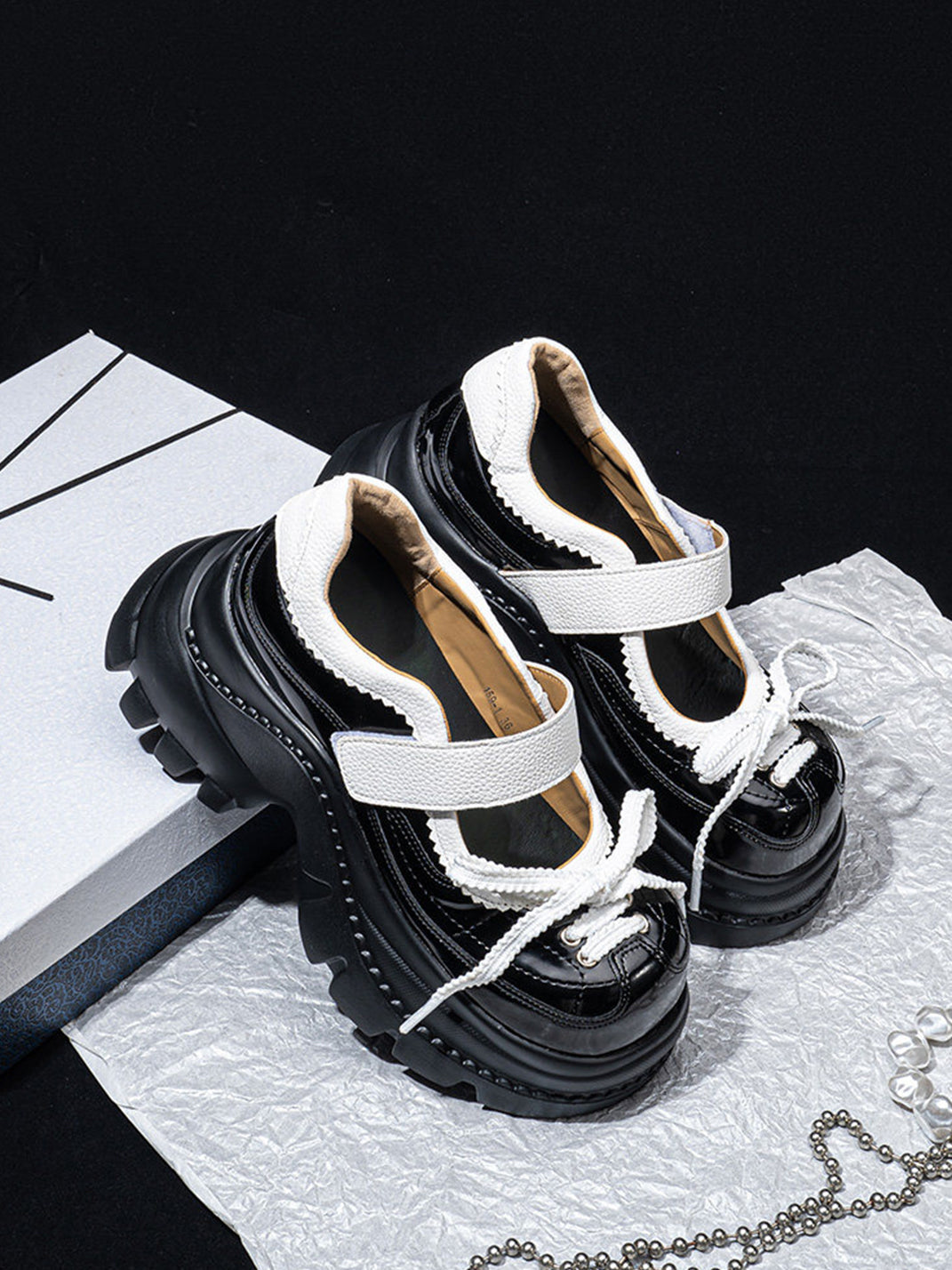 Contrast-Strap Glossy Platform Mary Janes - View 9