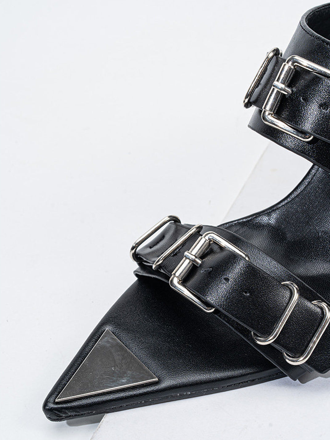 Pointed-Toe Triple-Buckle Wedge Sandals - View 8