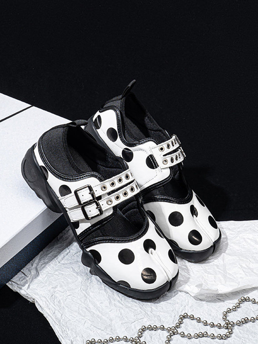 Polka-Dot Split-Toe Strapped Mary Janes - View 6