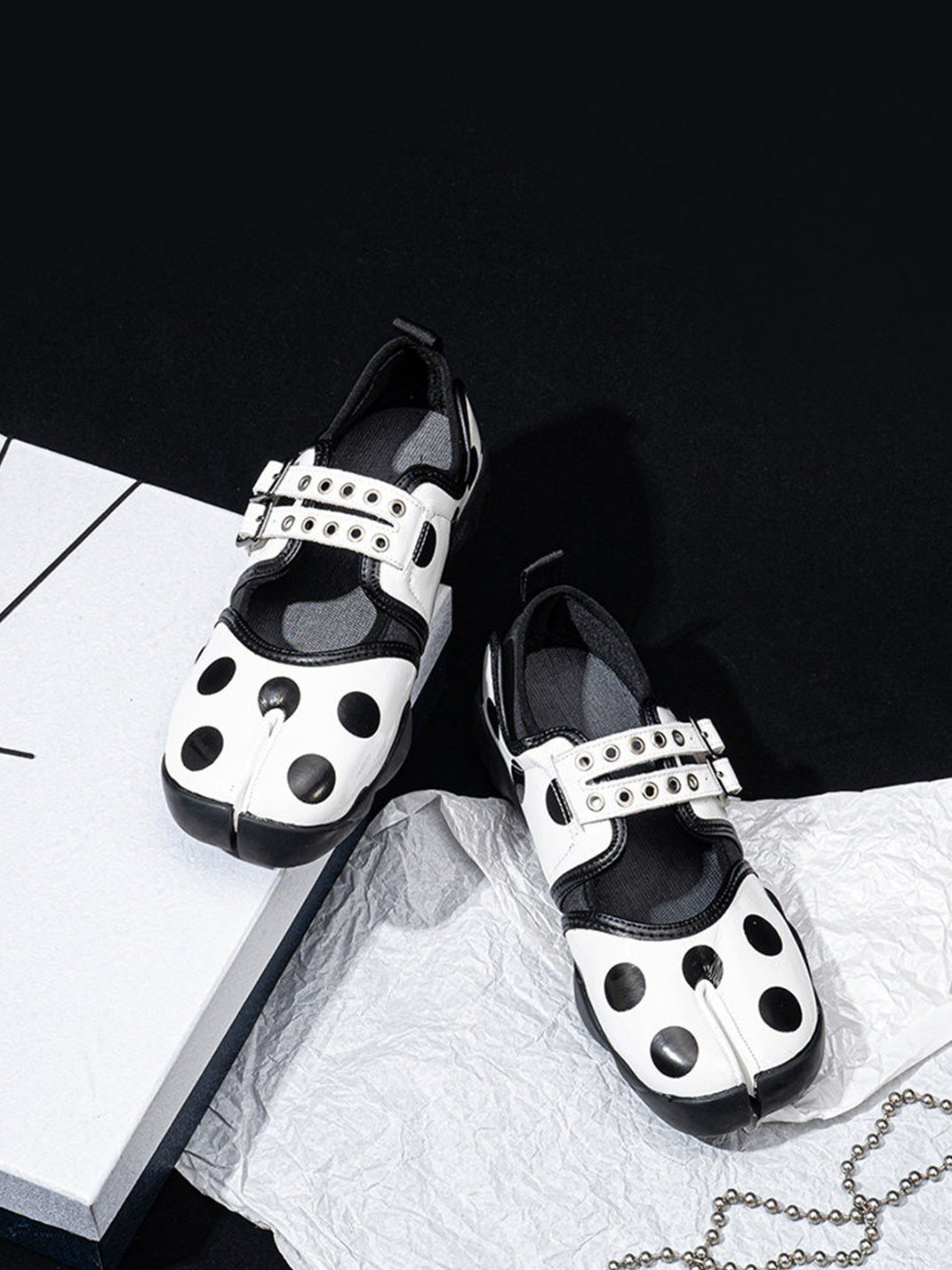 Polka-Dot Split-Toe Strapped Mary Janes - View 8