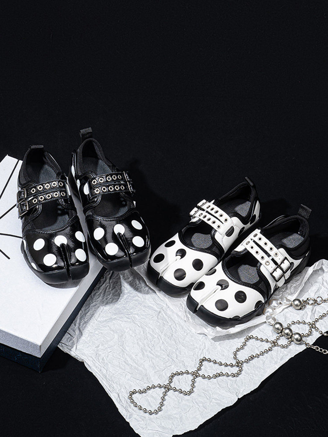 Polka-Dot Split-Toe Strapped Mary Janes - View 9