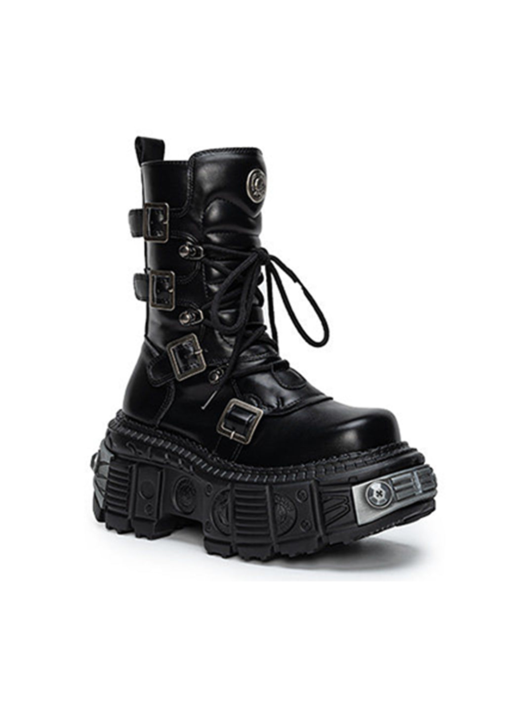 Multi-Buckle Platform Combat Boots - View 8