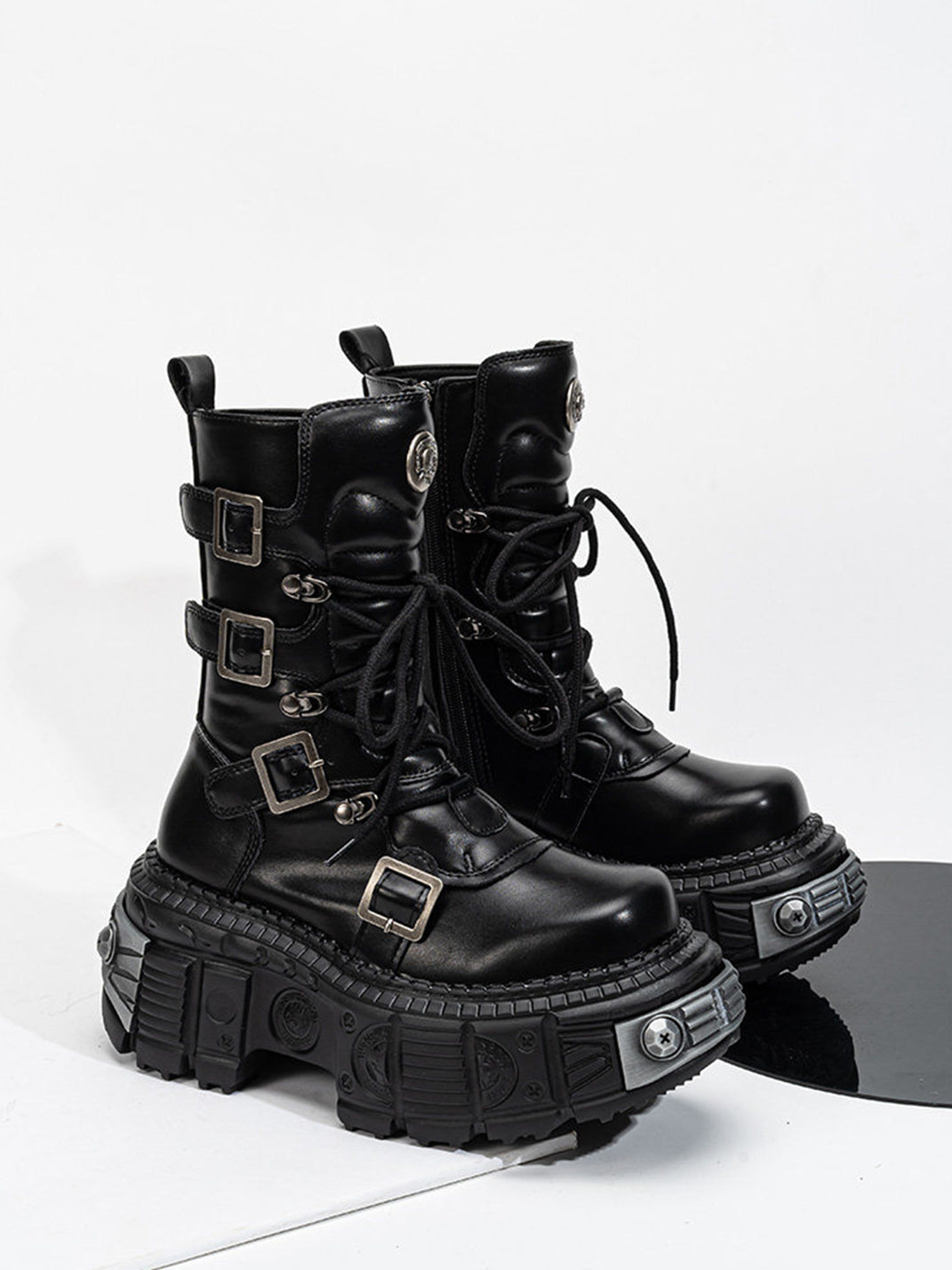 Multi-Buckle Platform Combat Boots - View 9