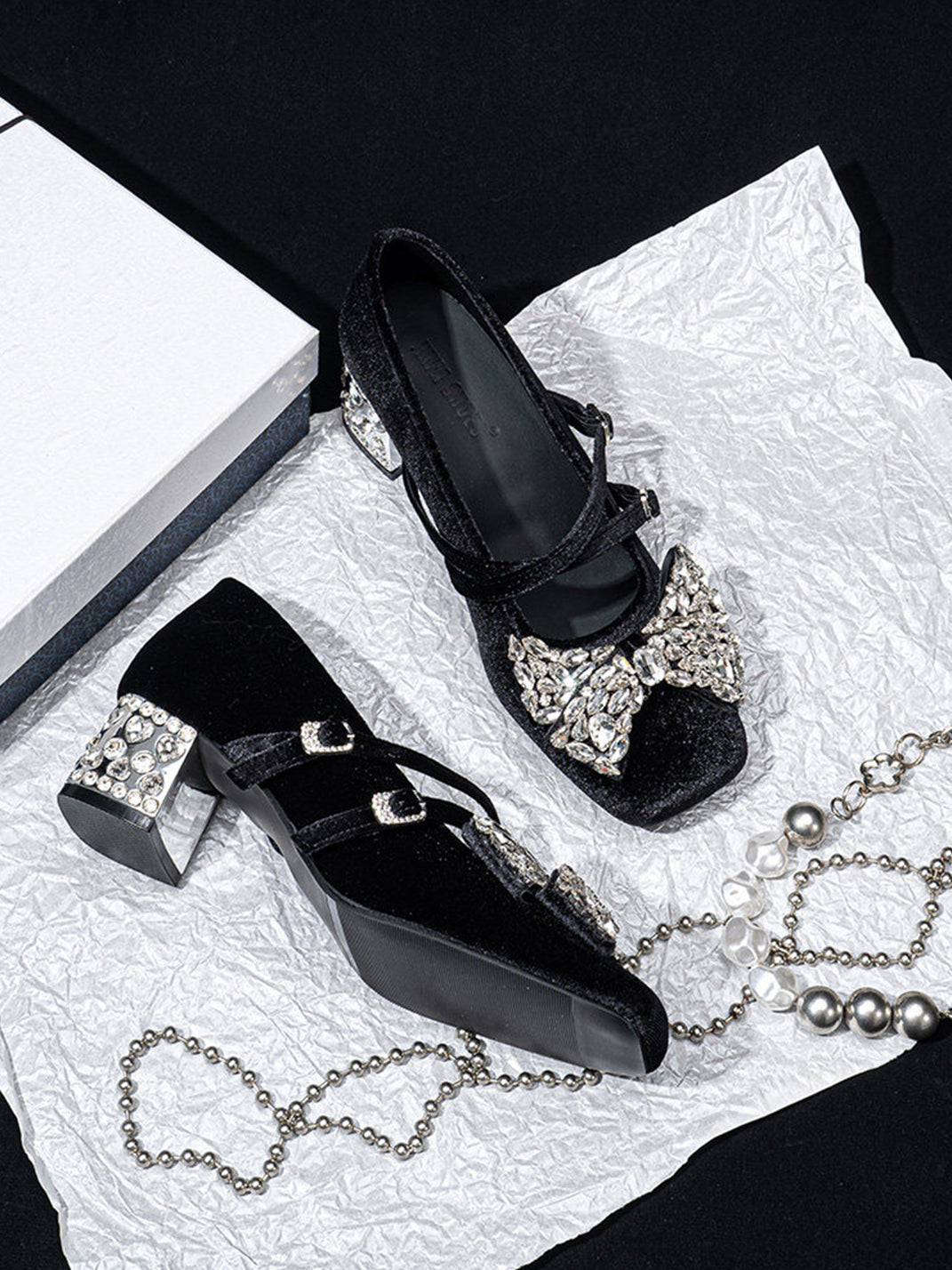 Crystal Bow Velvet Block-Heel Mary Janes - View 7