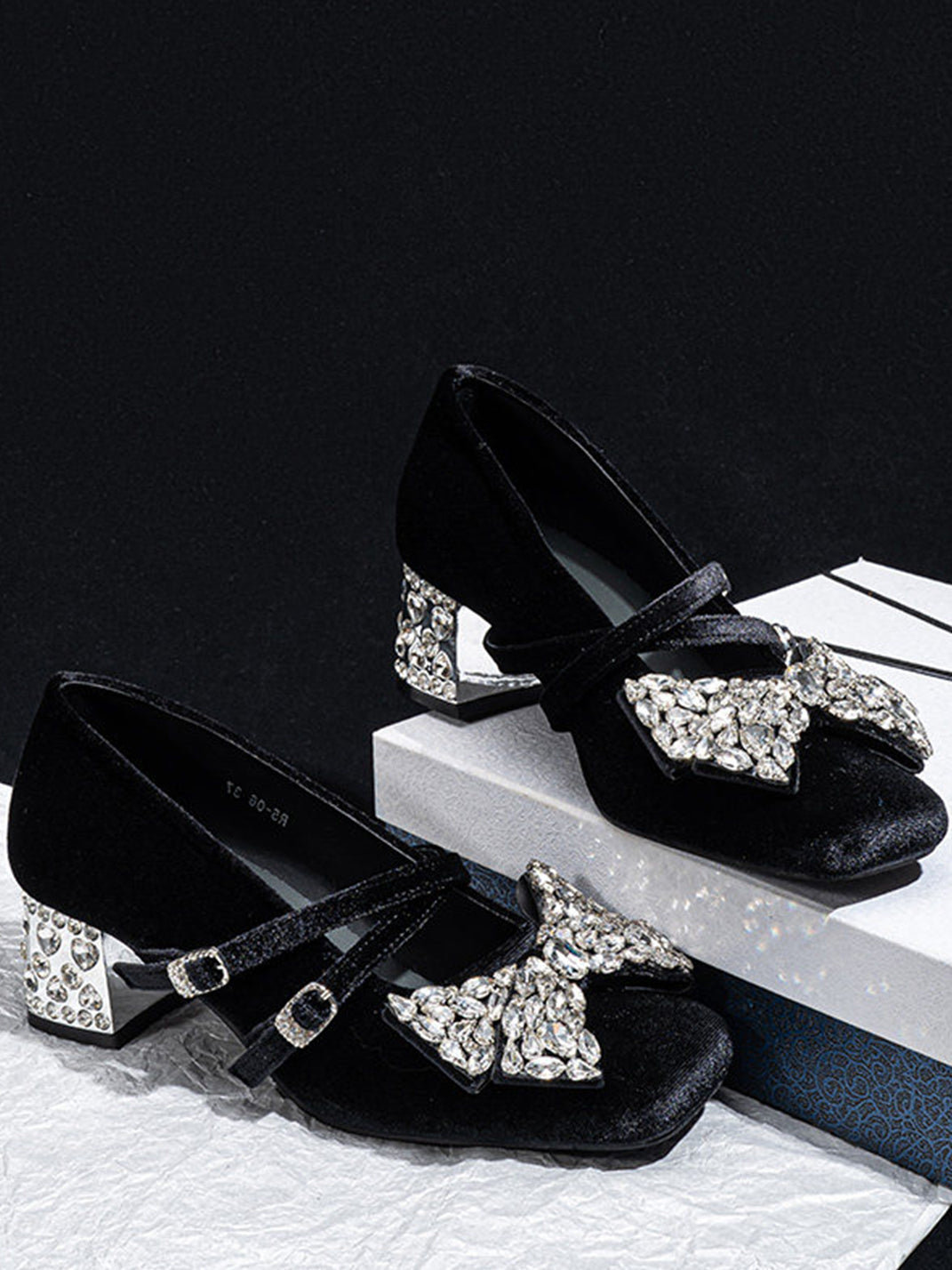 Crystal Bow Velvet Block-Heel Mary Janes - View 9