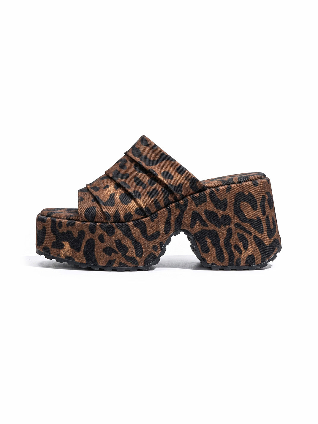 Leopard Ruched Platform Slide Sandals