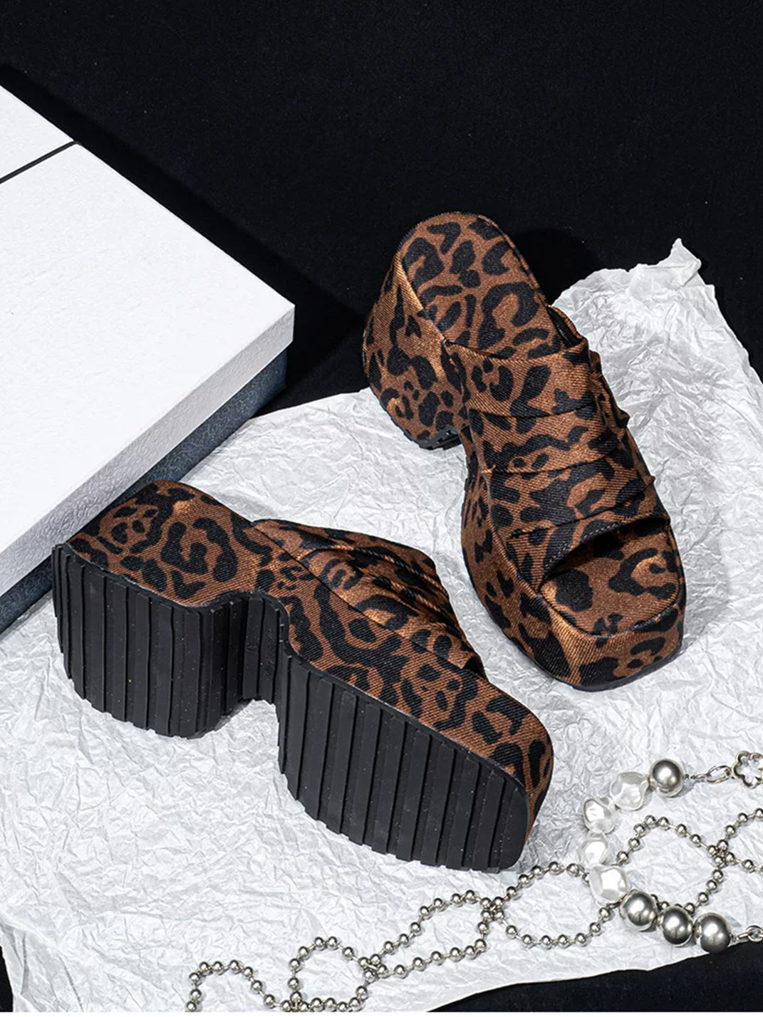 Leopard Ruched Platform Slide Sandals - View 6