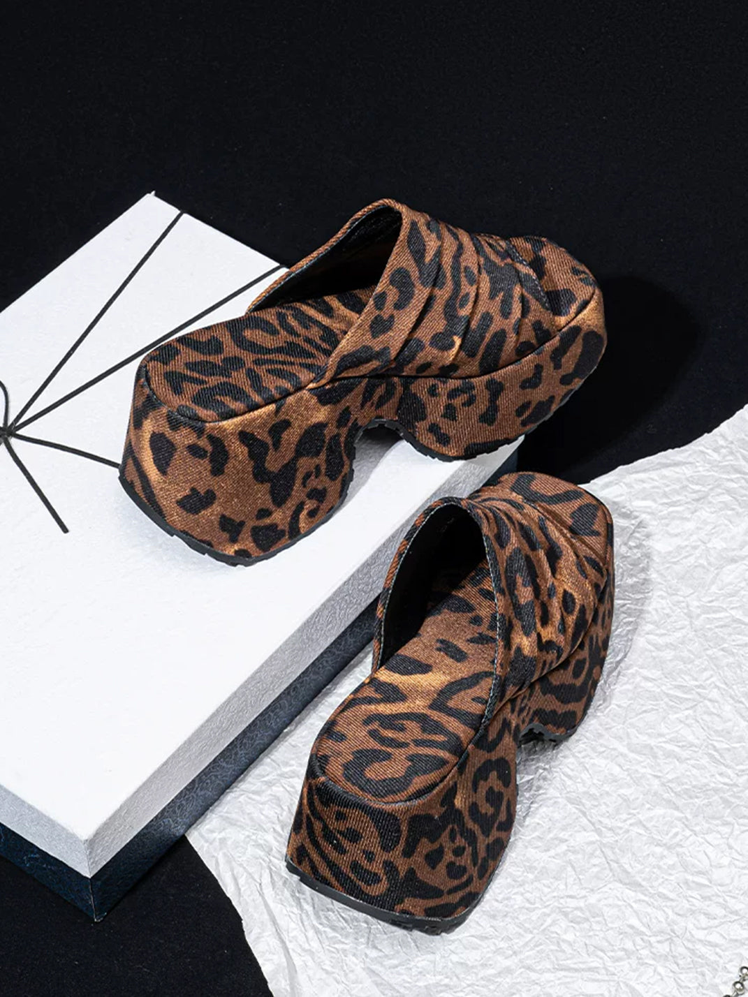Leopard Ruched Platform Slide Sandals - View 8