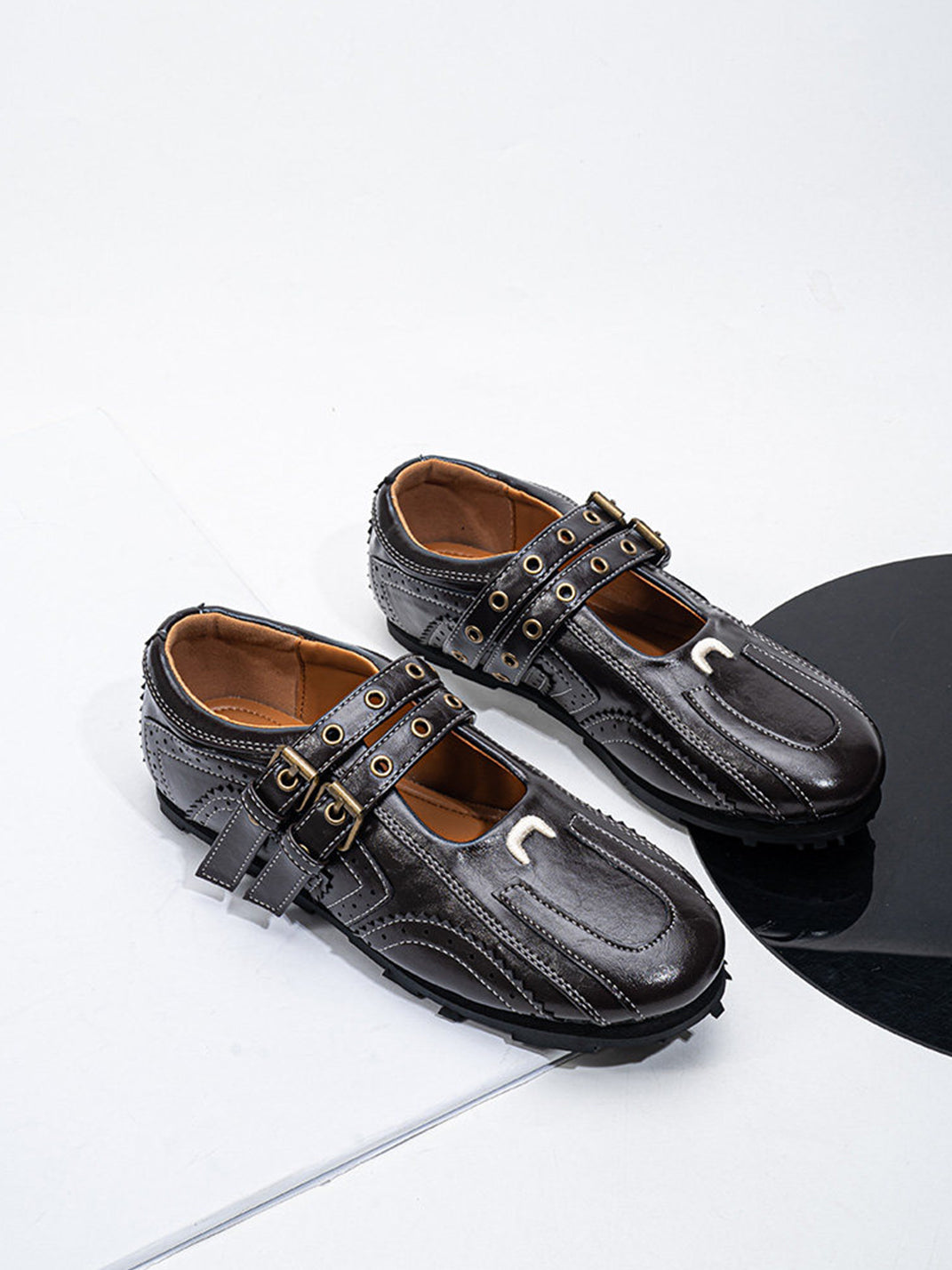 Studded Double-Buckle Square-Toe Flats - View 11