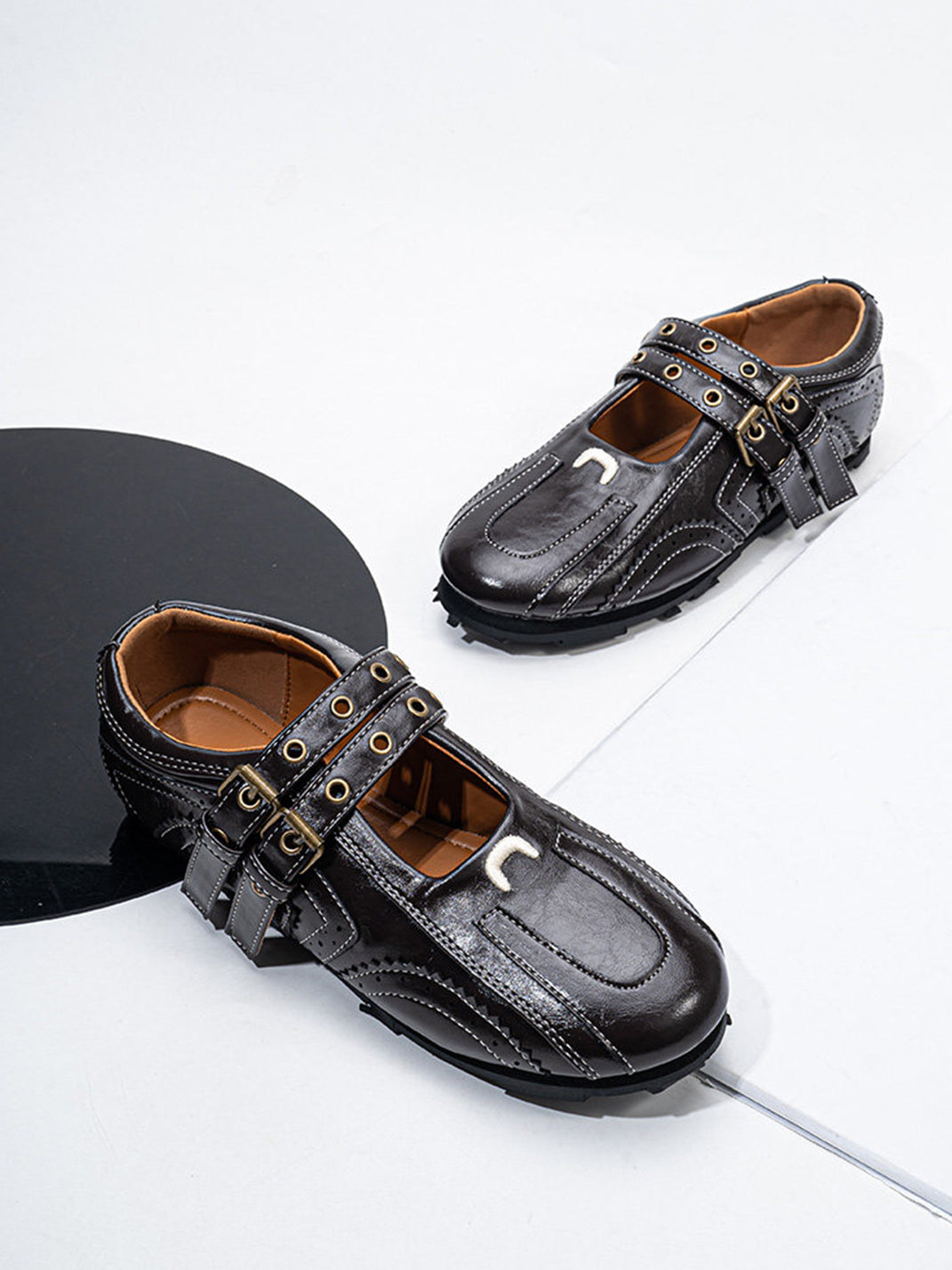 Studded Double-Buckle Square-Toe Flats - View 12