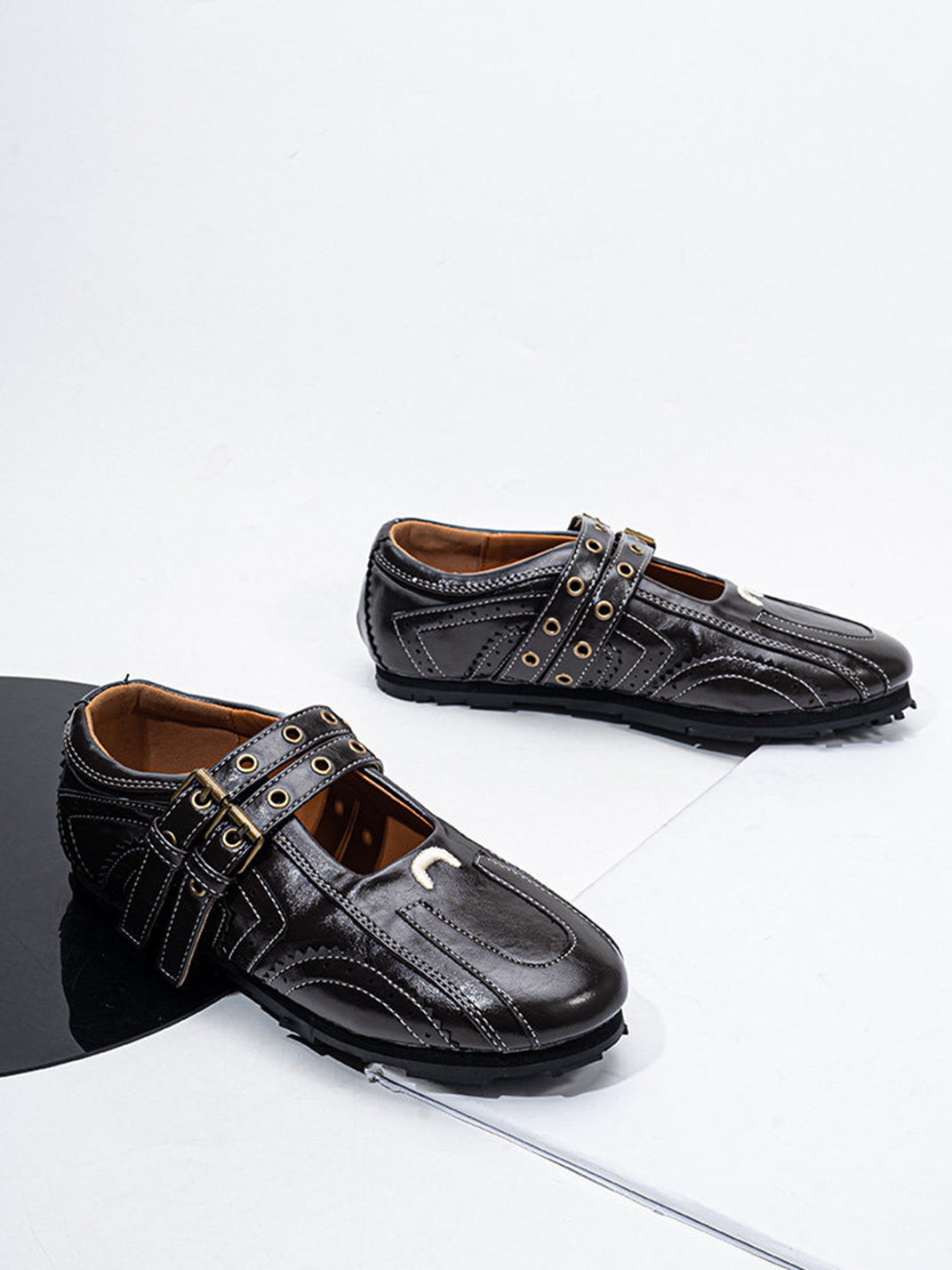 Studded Double-Buckle Square-Toe Flats - View 15
