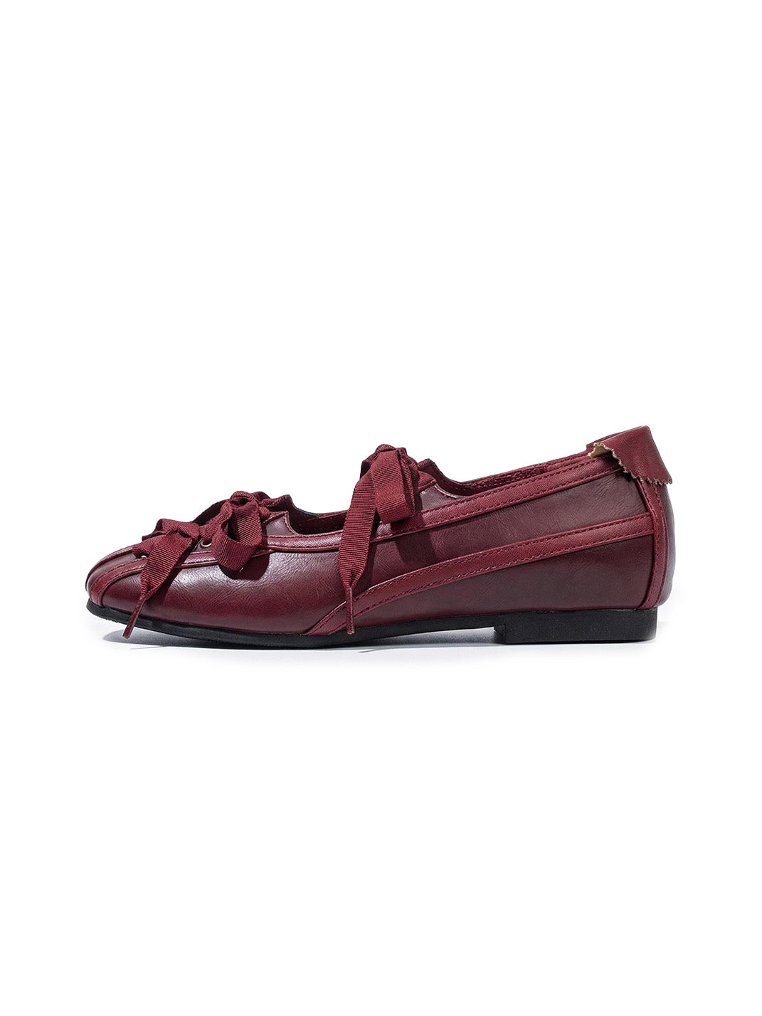 Ribbon-Laced Burgundy Ballet Flats