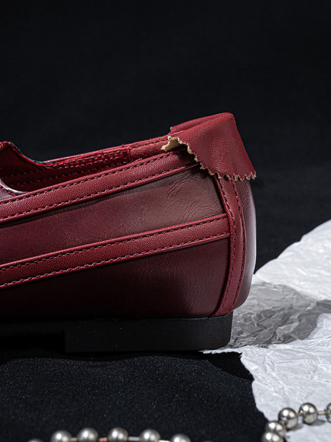 Ribbon-Laced Burgundy Ballet Flats - View 8