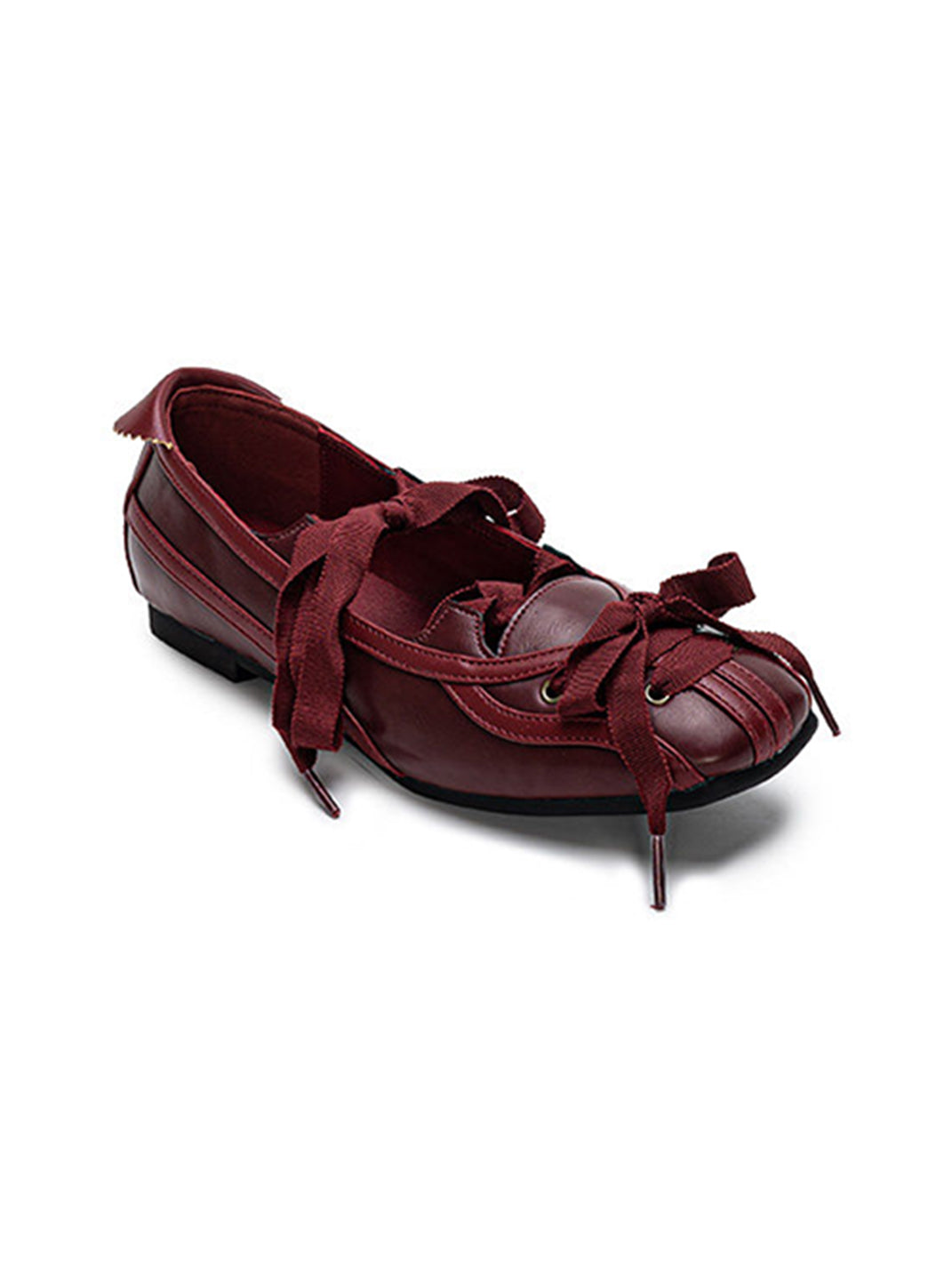 Ribbon-Laced Burgundy Ballet Flats - View 16